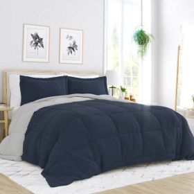 Twin/Twin XL 2-Piece Microfiber Reversible Comforter Set in Navy Blue/Grey Twin/Twin XL 2-Piece Microfiber Reversible Comforter Set in Navy Blue/Grey